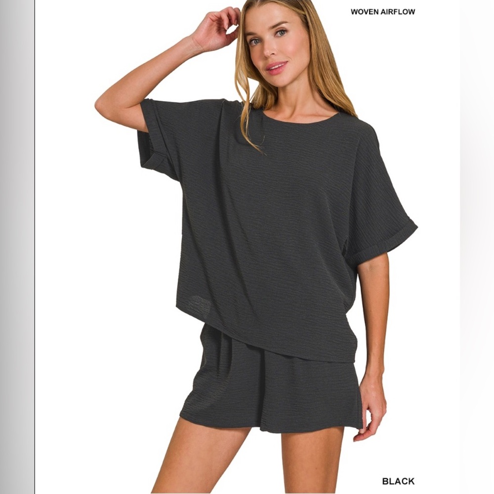 384 30% off ❤️ ZENANA WOVEN AIRFLOW TOP & SHORTS SET